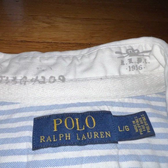 Polo by Ralph Lauren Light Blue and White Striped Shirt Large Vintage - Picture 7 of 7